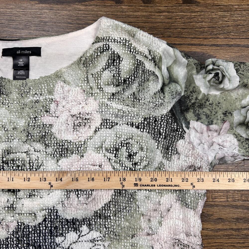 Ali Miles Tunic Blouse Womens 1X Multicolor Floral Ruffle‎ Hem Knit 3/4 Sleeve - Picture 6 of 9